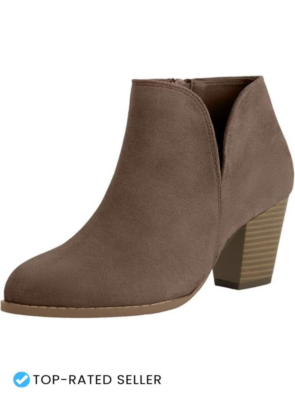 Faux Suede Ankle Booties Pointed Toe Chunky Block Heel Side Zip